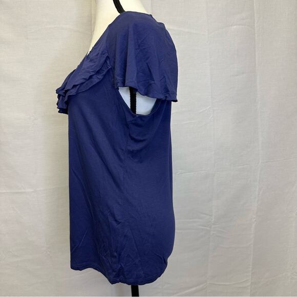 PRICED TO SELL!!  Ann Taylor Blue Ruffle Neckline Top - Size Medium - Picture 3 of 11